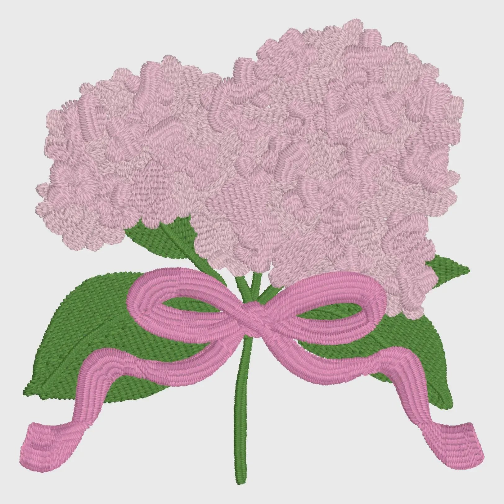 Hydrangea Embroidery Design: 3 inch Floral Stem with Bow (10 File Formats)