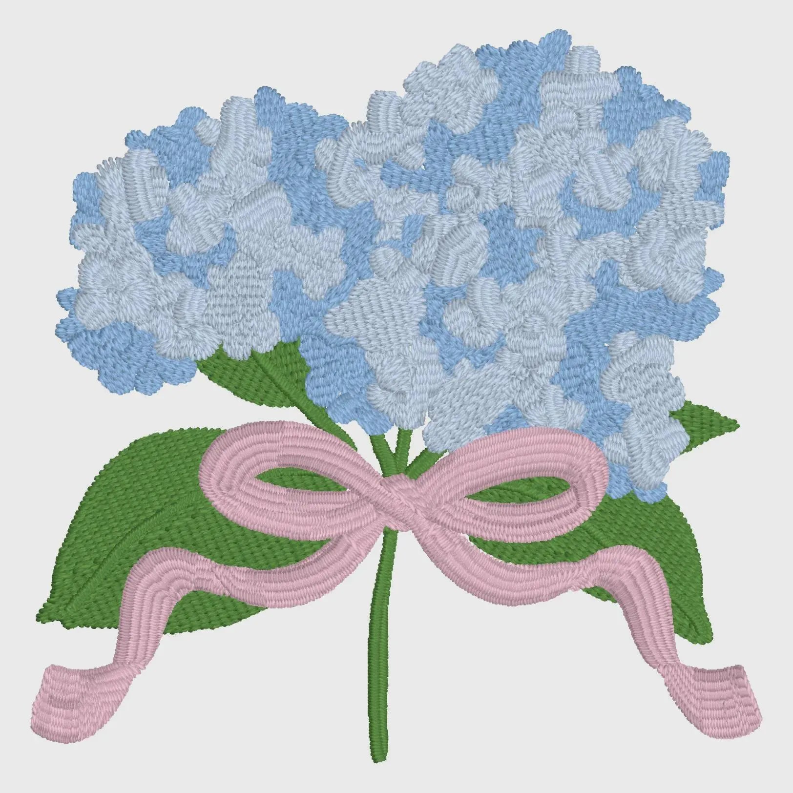 Hydrangea Embroidery Design: 3 inch Floral Stem with Bow (10 File Formats)