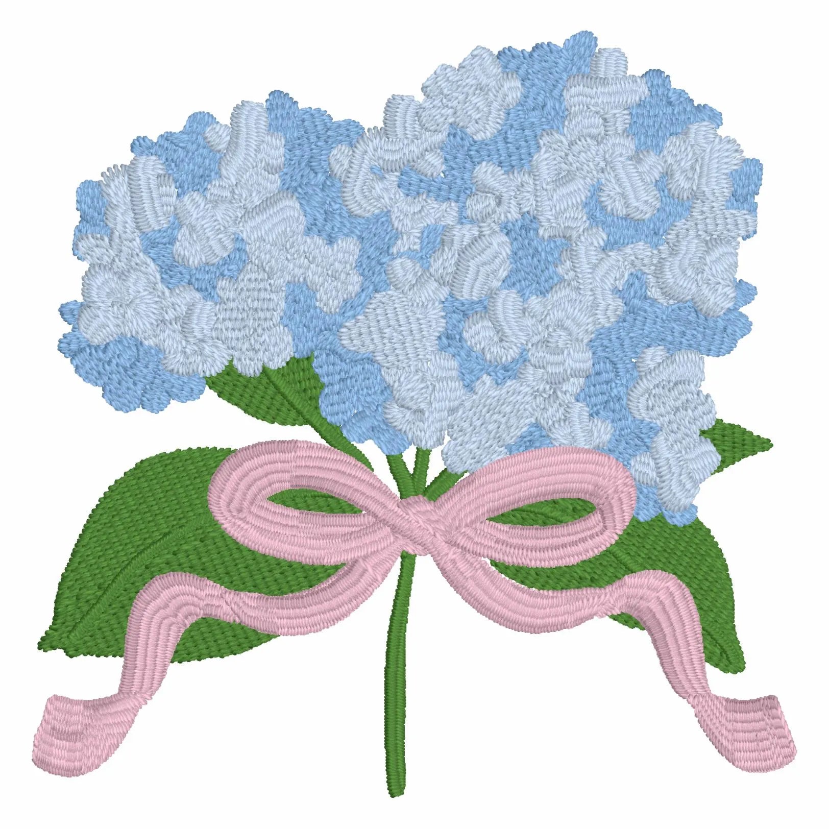 Hydrangea Embroidery Design: 3 inch Floral Stem with Bow (10 File Formats)