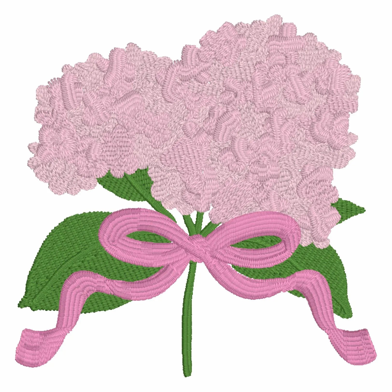 Hydrangea Embroidery Design: 3 inch Floral Stem with Bow (10 File Formats)