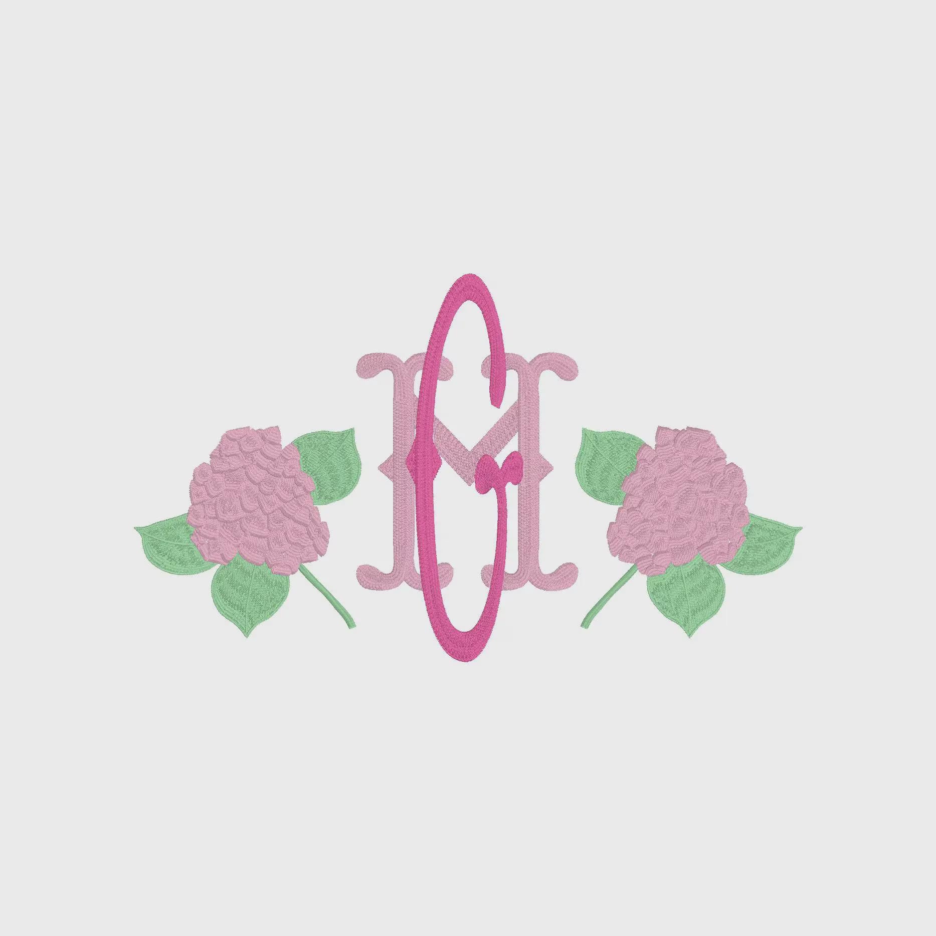 Hydrangea Monogram Embroidery Frame: 9.5" and 4" (Digital Download, Multiple Formats)