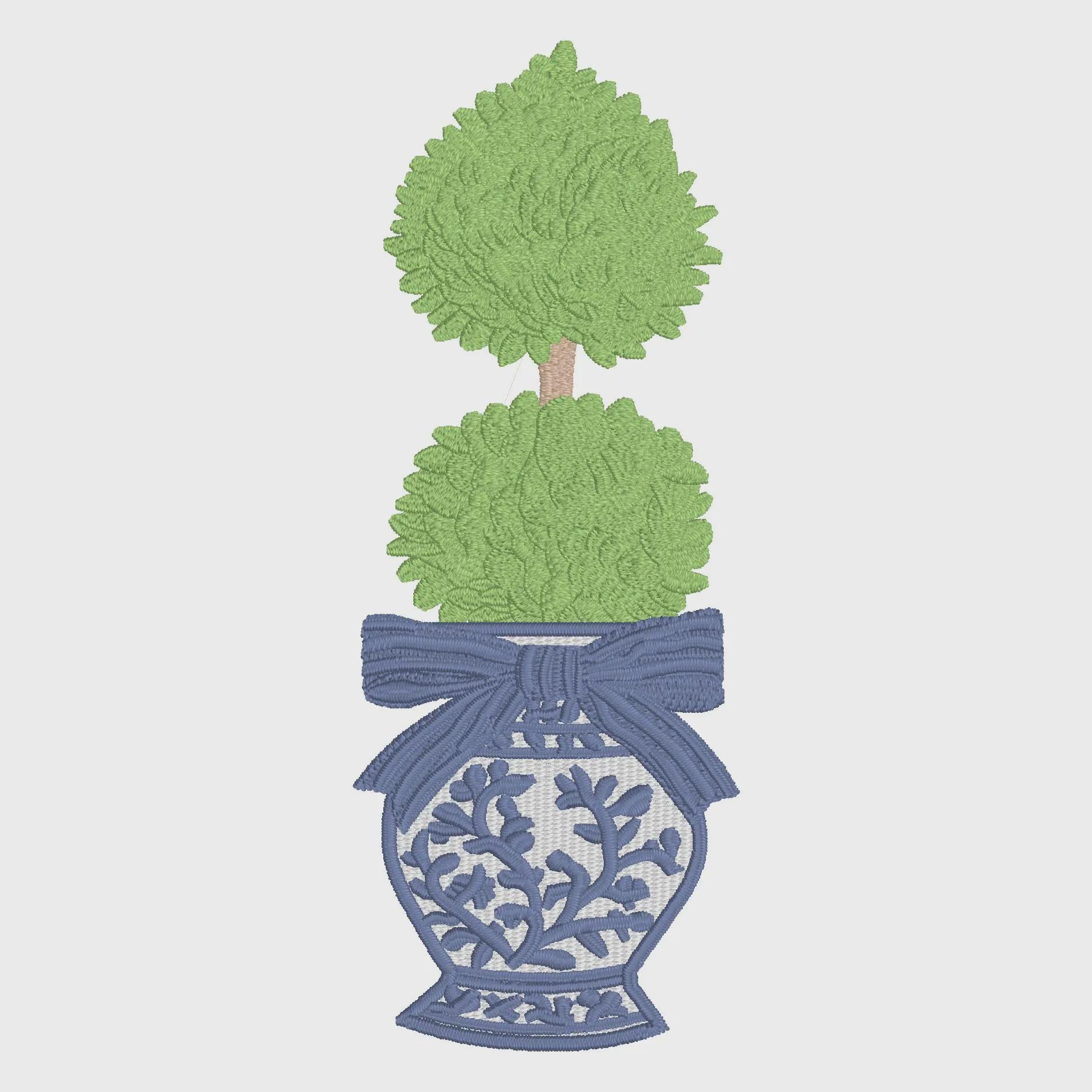 Chinoiserie Ginger Jar Topiary Embroidery File: Coquette Bow Design (Digital Download)