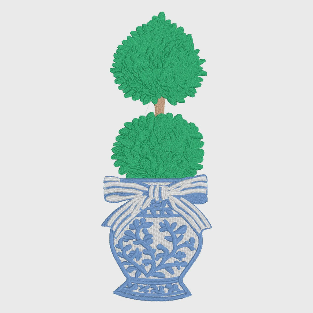 Chinoiserie Ginger Jar Topiary Embroidery File: Coquette Bow Design (Digital Download)