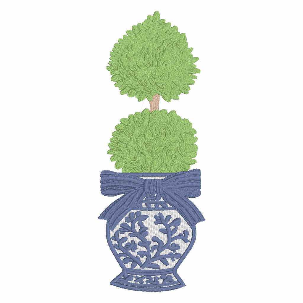 Chinoiserie Ginger Jar Topiary Embroidery File: Coquette Bow Design (Digital Download)