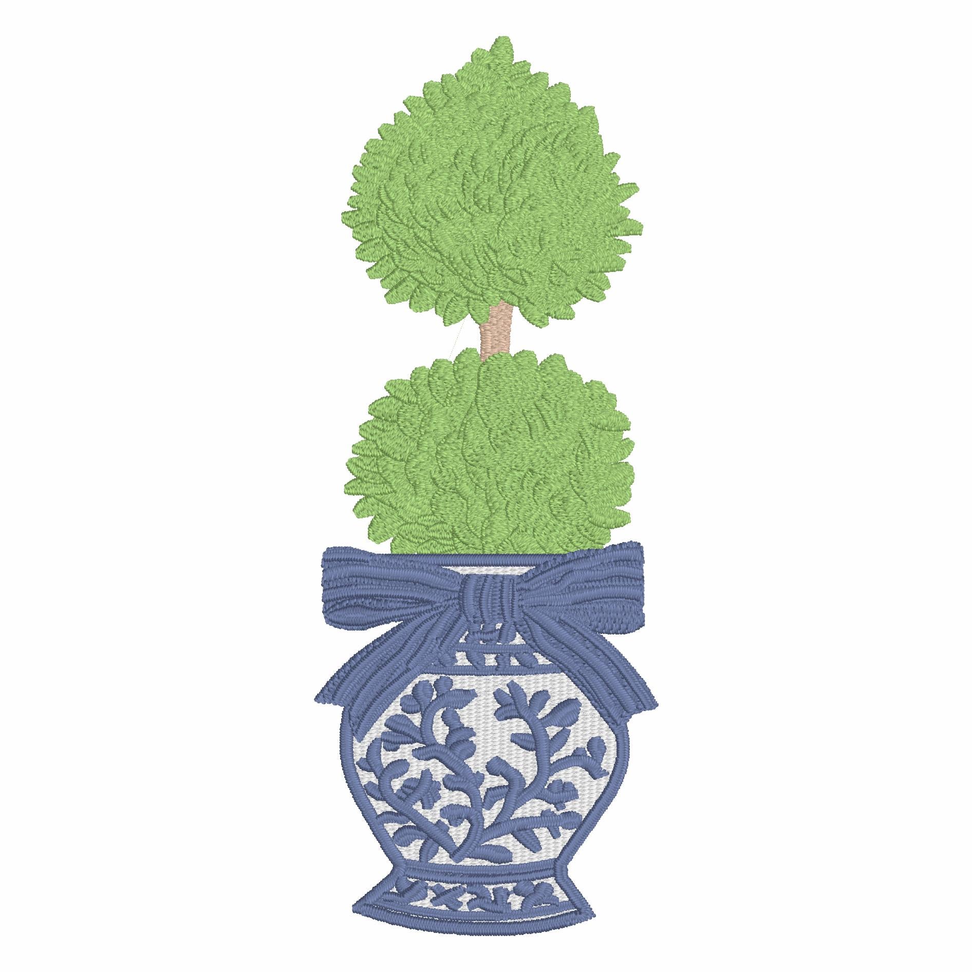 Chinoiserie Ginger Jar Topiary Embroidery File: Coquette Bow Design (Digital Download)