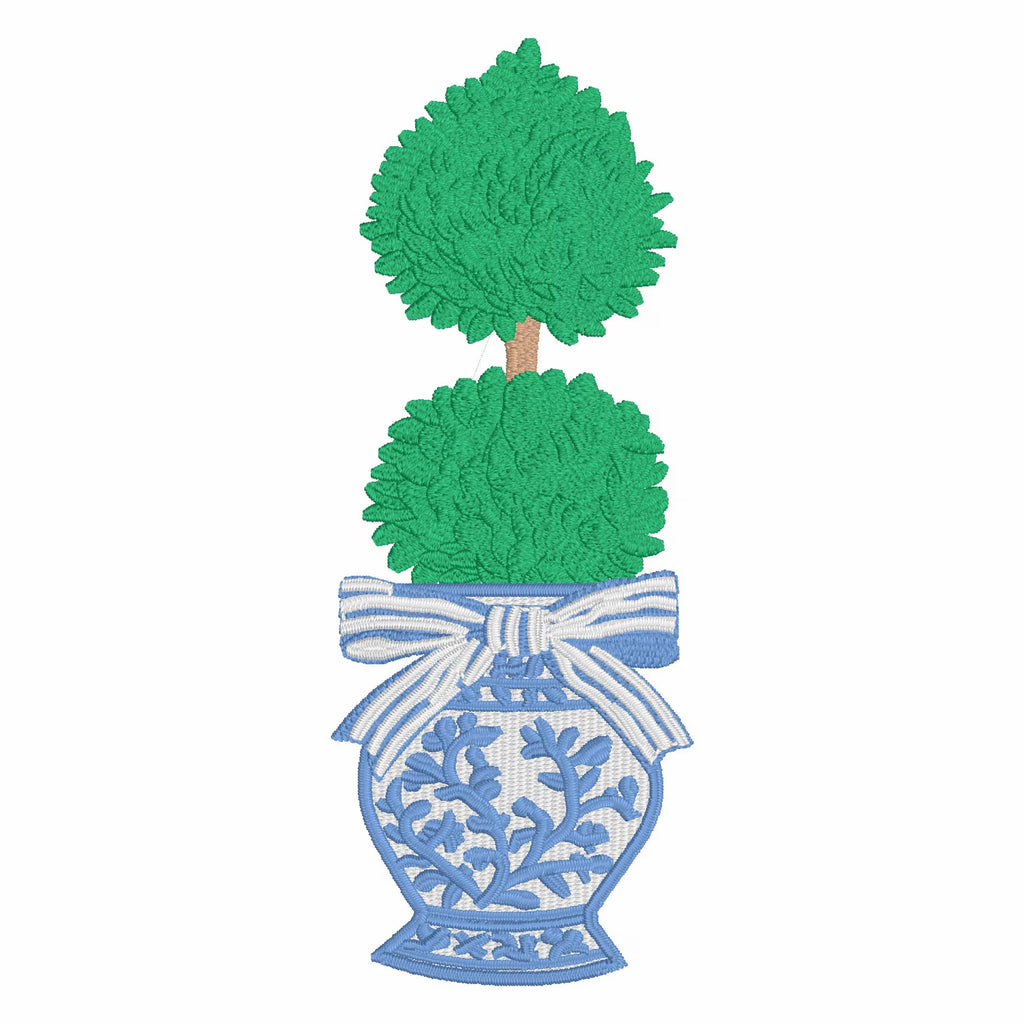 Chinoiserie Ginger Jar Topiary Embroidery File: Coquette Bow Design (Digital Download)