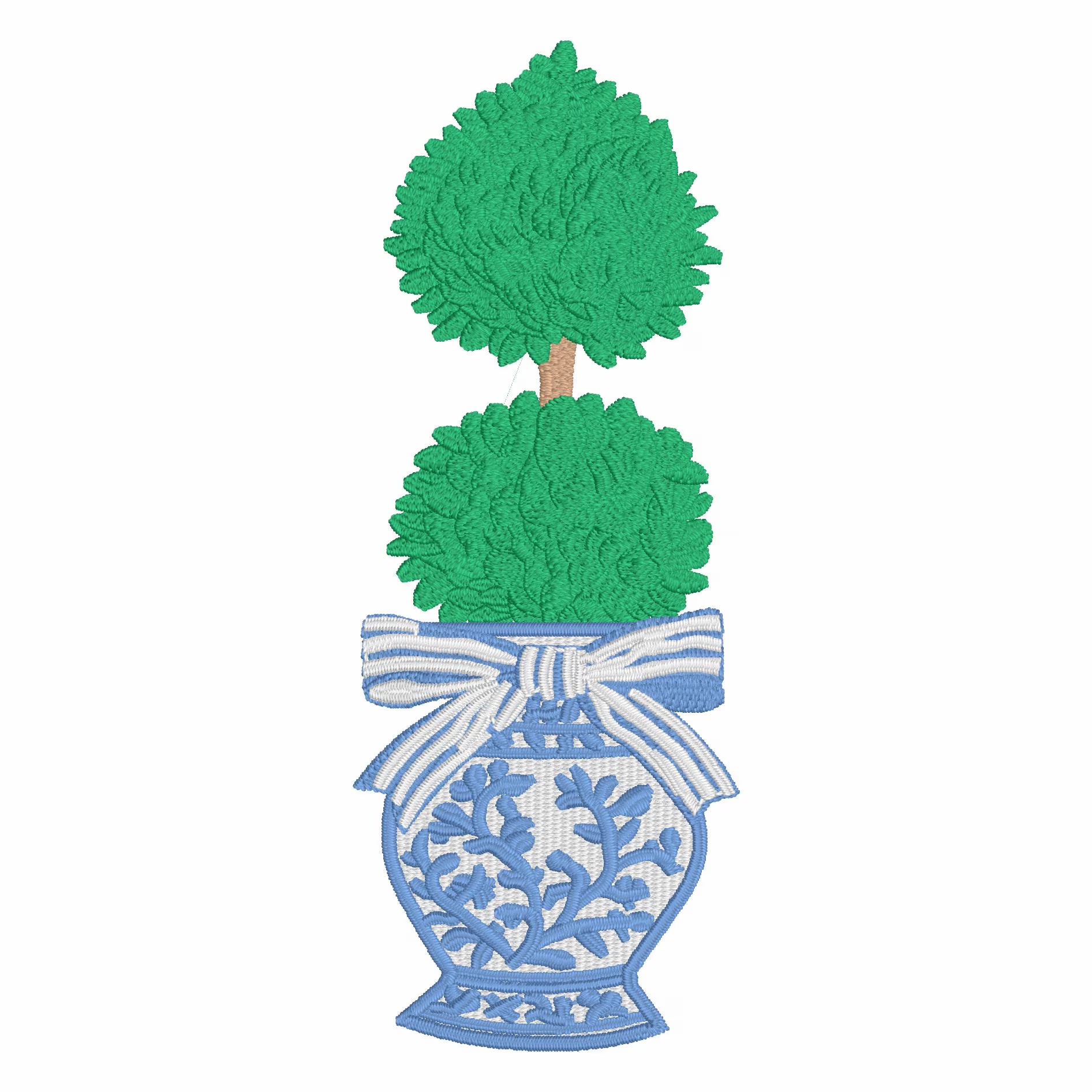 Chinoiserie Ginger Jar Topiary Embroidery File: Coquette Bow Design (Digital Download)