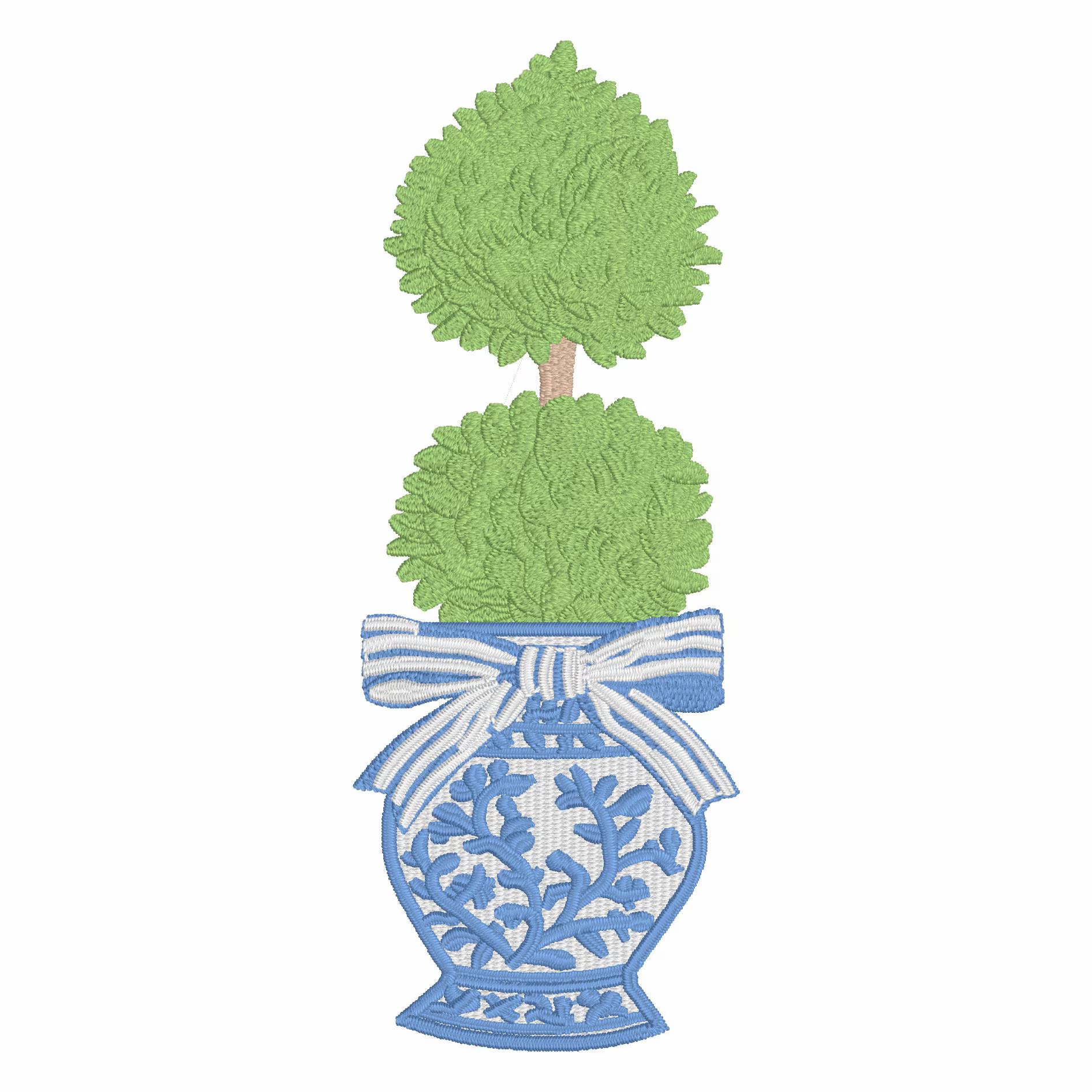 Chinoiserie Ginger Jar Topiary Embroidery File: Coquette Bow Design (Digital Download)