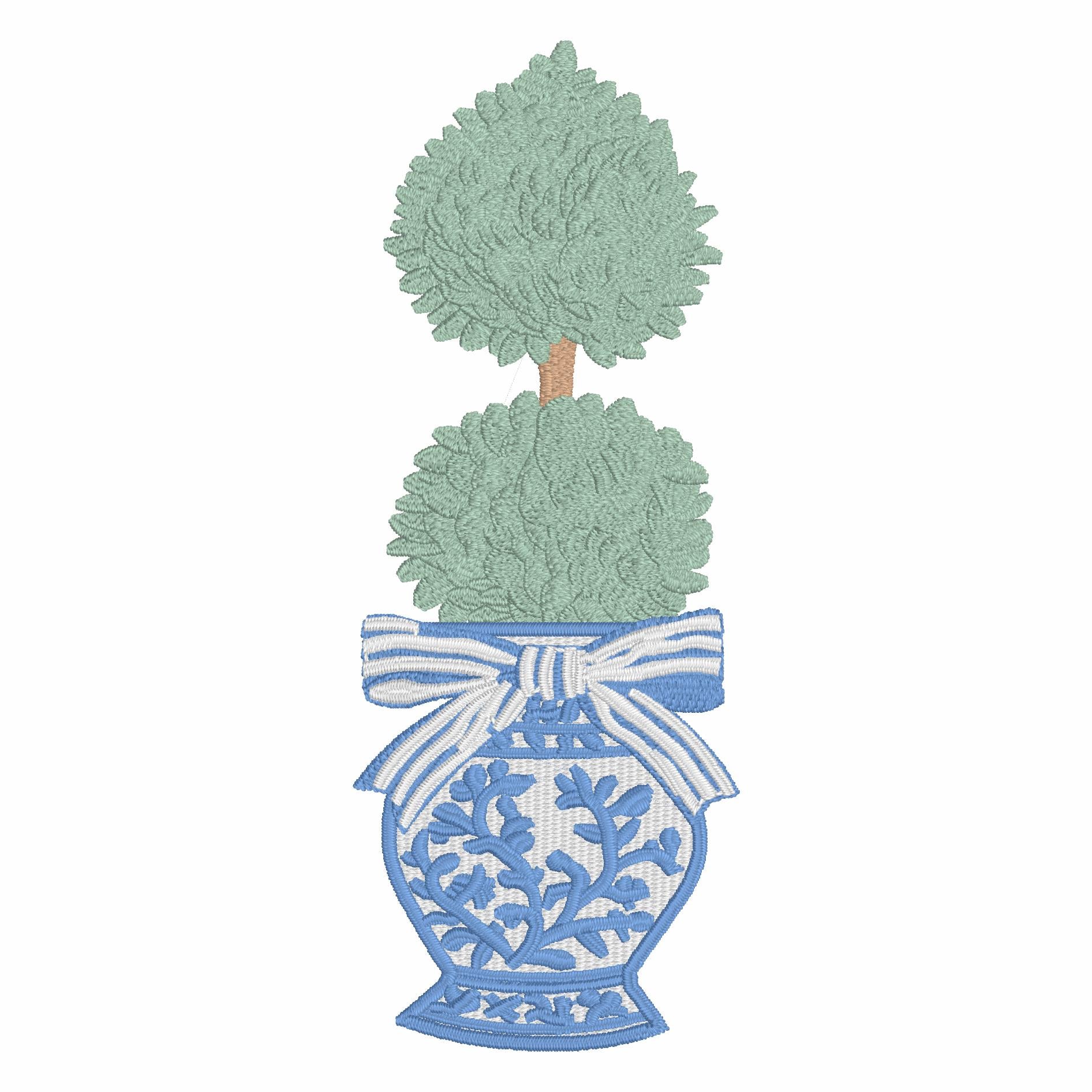 Chinoiserie Ginger Jar Topiary Embroidery File: Coquette Bow Design (Digital Download)