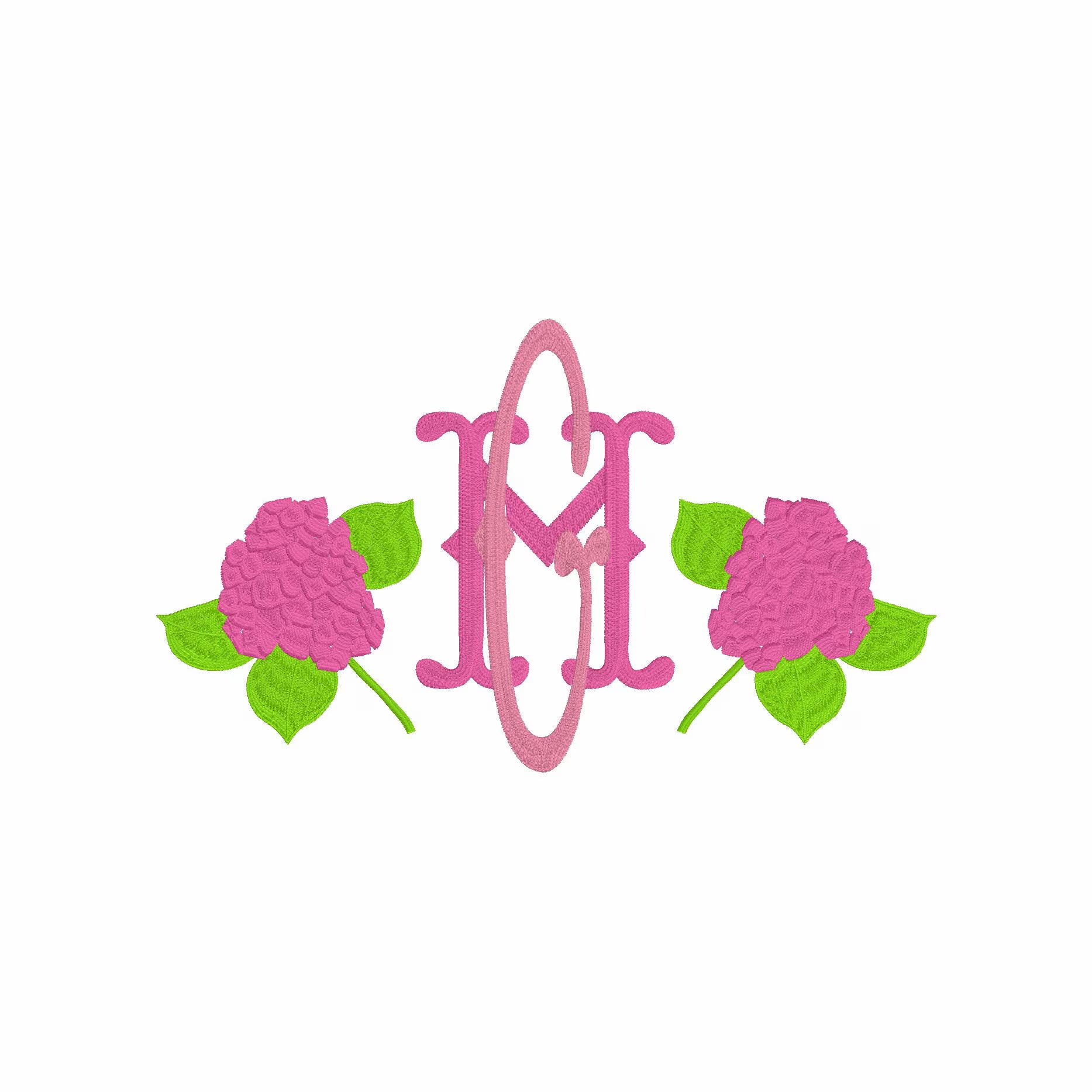 Hydrangea Monogram Embroidery Frame: 9.5" and 4" (Digital Download, Multiple Formats)