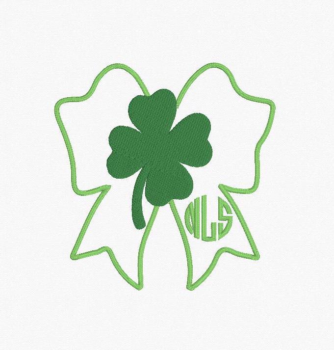 St Patricks Day Clover Bow Embroidery Design (Instant Download)