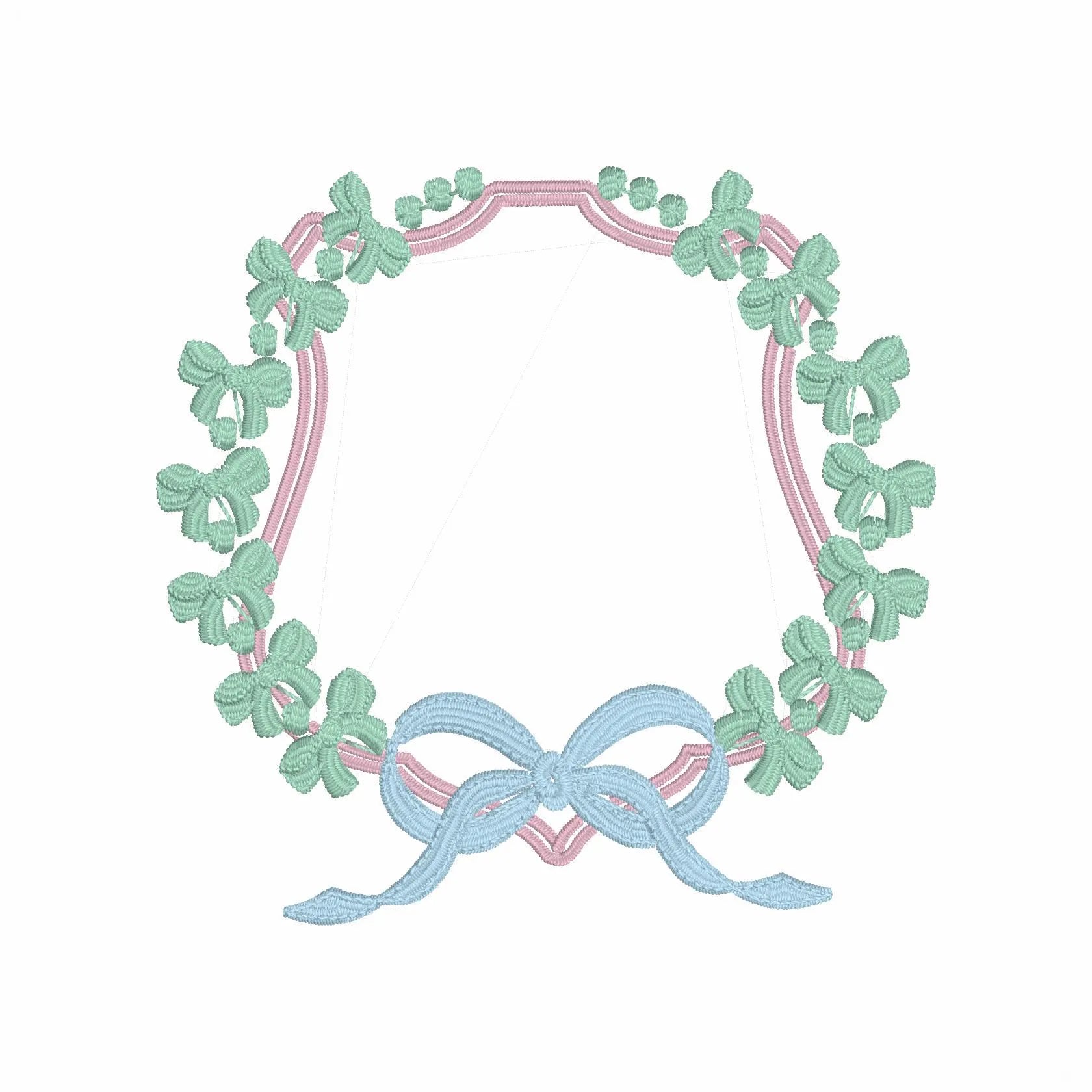 Coquette Embroidery File: Bow Wreath Monogram Frame (Digital Download)