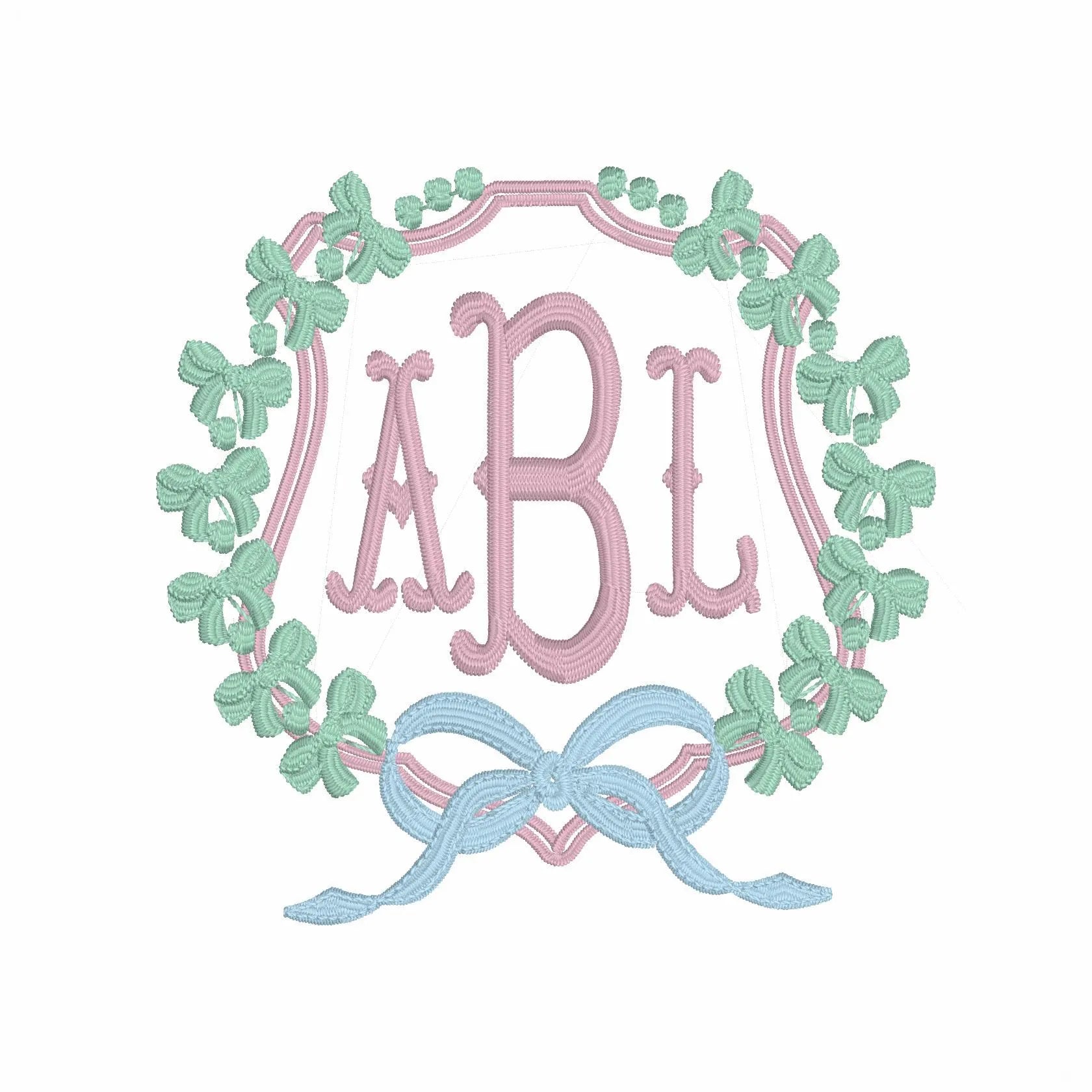 Coquette Embroidery File: Bow Wreath Monogram Frame (Digital Download)