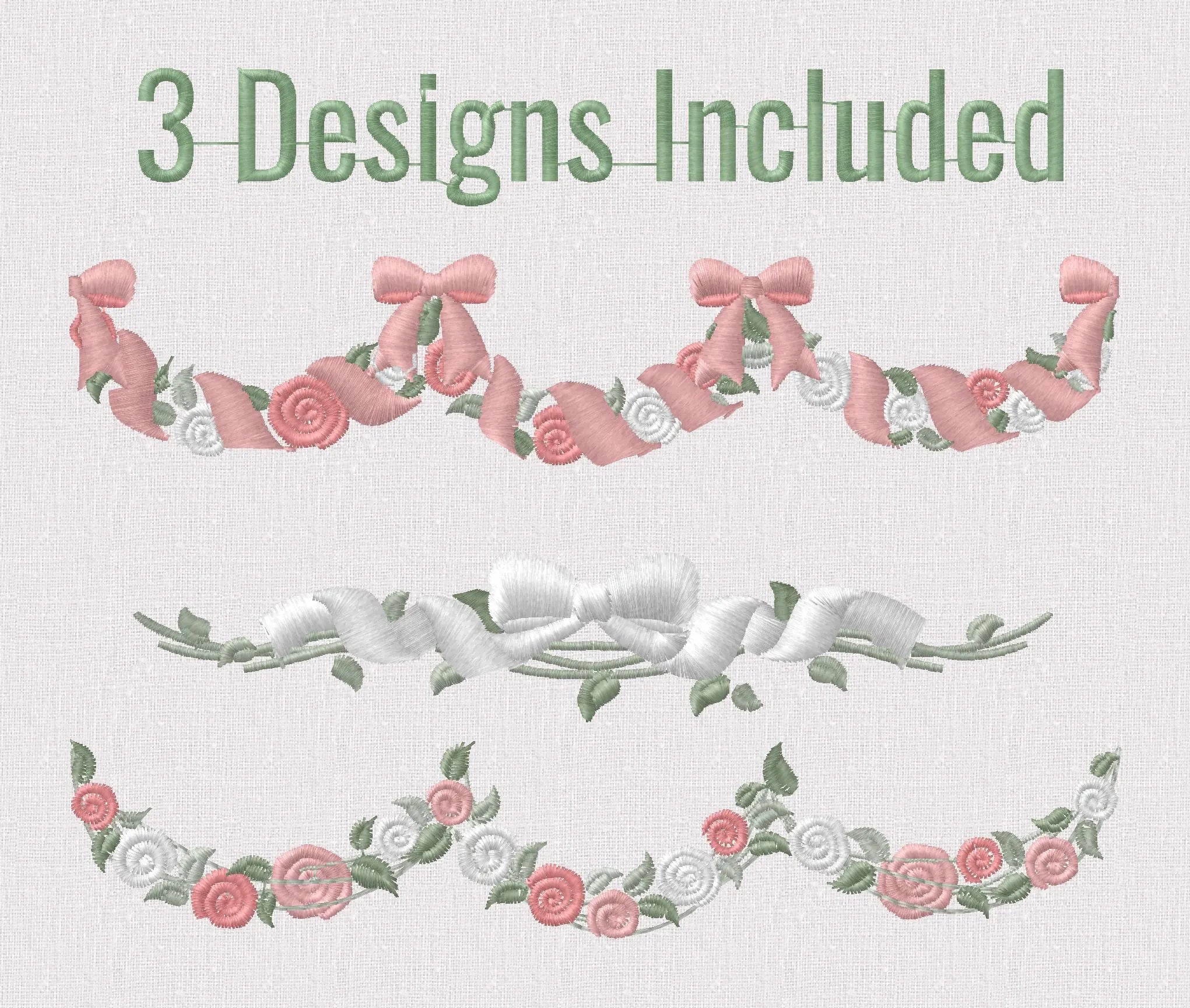 3 Designs Floral Garland Embroidery Bundle: Crest Monogram Topper (Instant Download, 10 Formats)