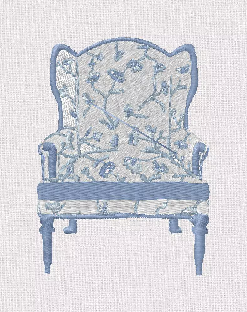 Chinoiserie Chair Embroidery Design: Grandmillennial Stitch File in 10 Formats + SVG File