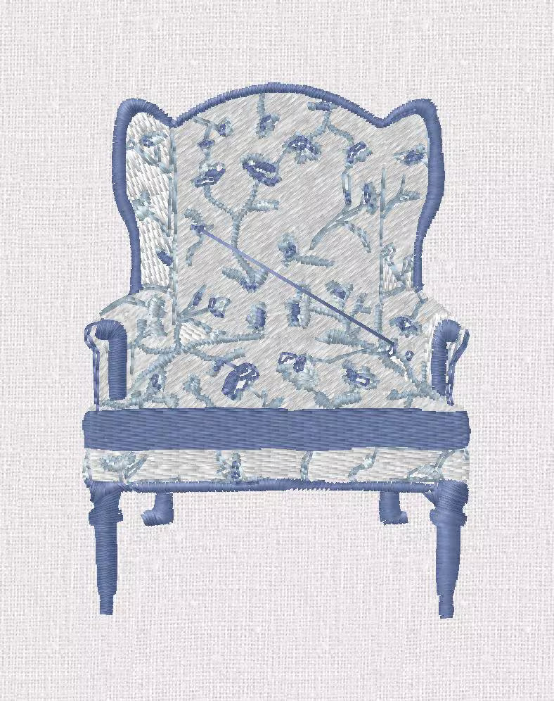 Chinoiserie Chair Embroidery Design: Grandmillennial Stitch File in 10 Formats + SVG File