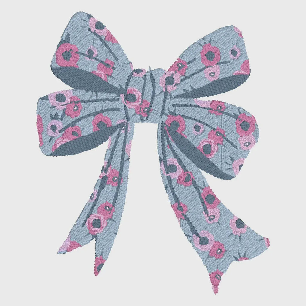 Floral Bow Embroidery Design: Dainty Flowers Stitch File (4 Inch, 10 Formats, Instant Download)