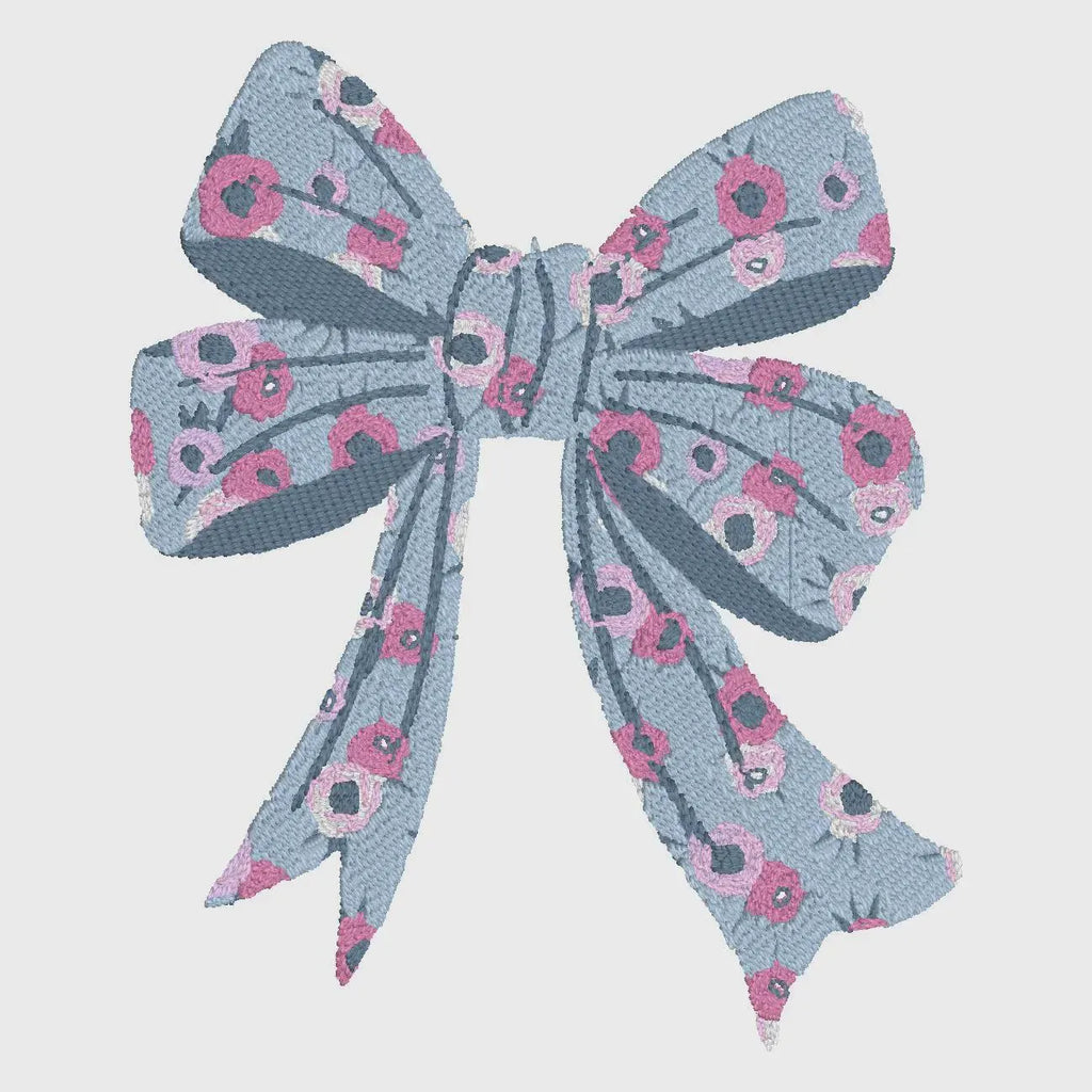 Floral Bow Embroidery Design: Dainty Flowers Stitch File (4 Inch, 10 Formats, Instant Download)