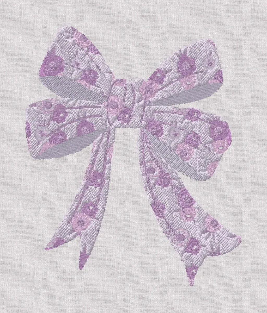 Floral Bow Embroidery Design: Dainty Flowers Stitch File (4 Inch, 10 Formats, Instant Download)