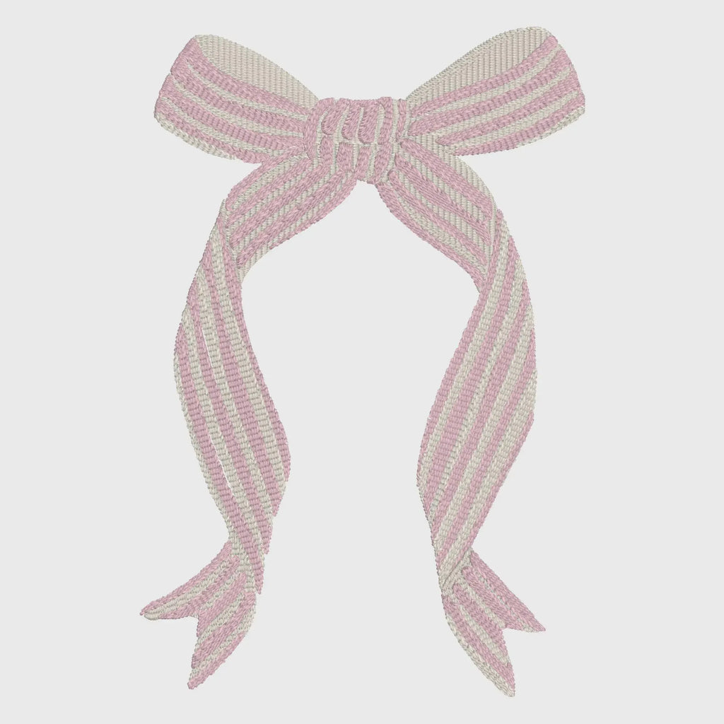 Striped Coquette Bow Embroidery Design: Preppy Ribbon Stitch File (4 5/8" x 3 1/16")
