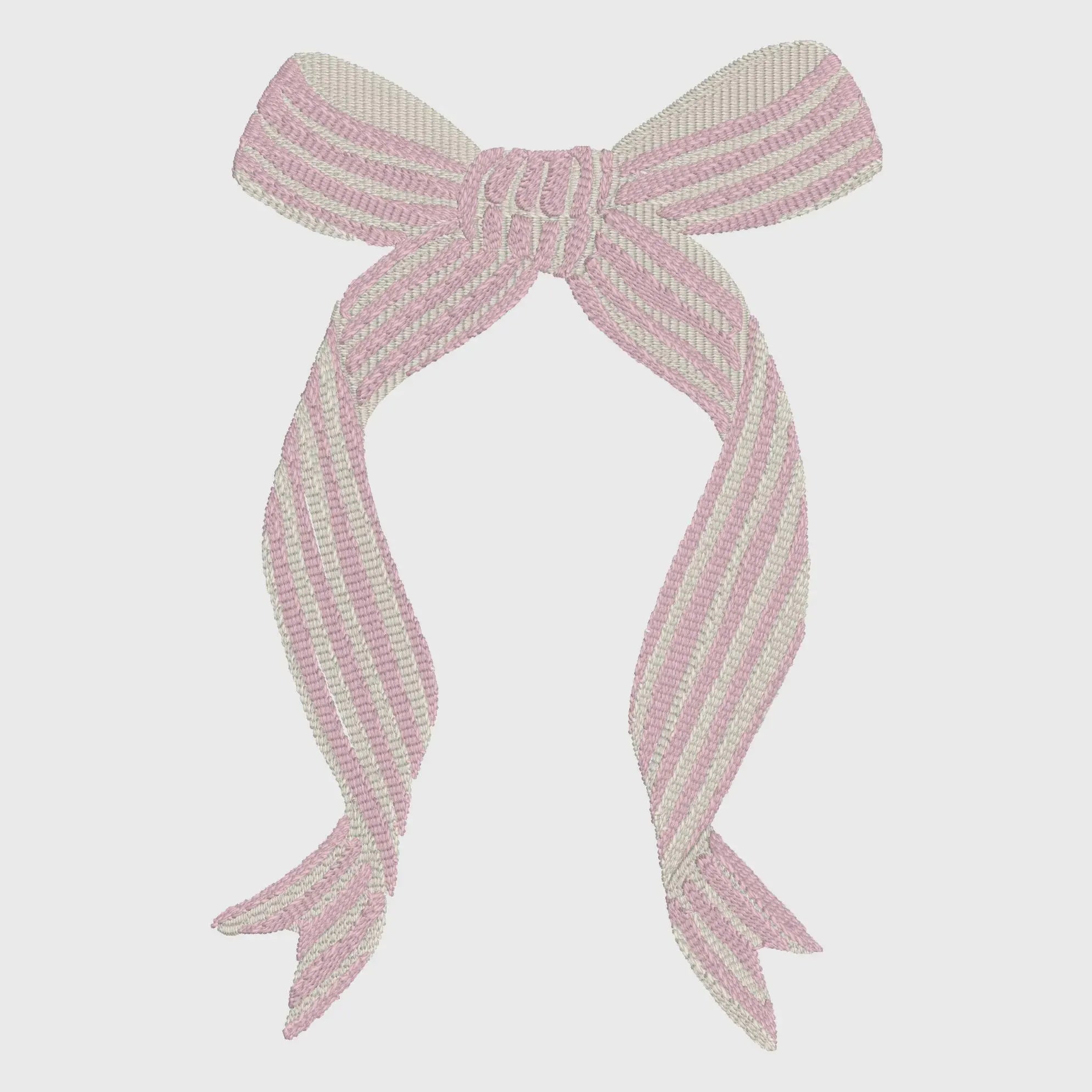 Striped Coquette Bow Embroidery Design: Preppy Ribbon Stitch File (4 5/8" x 3 1/16")