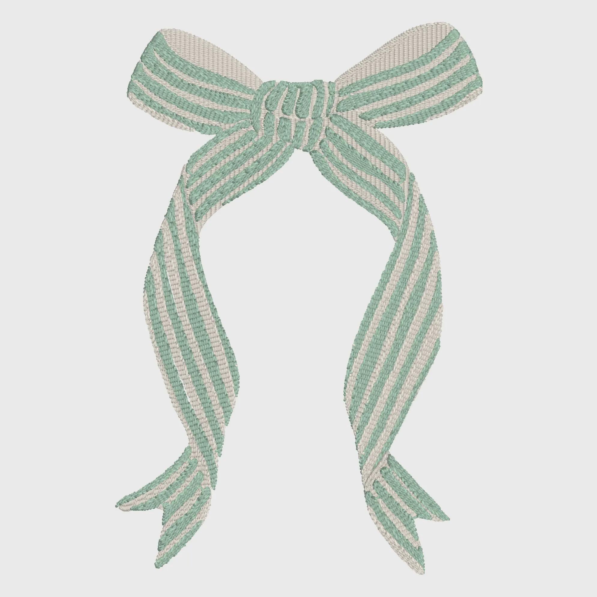 Striped Coquette Bow Embroidery Design: Preppy Ribbon Stitch File (4 5/8" x 3 1/16")