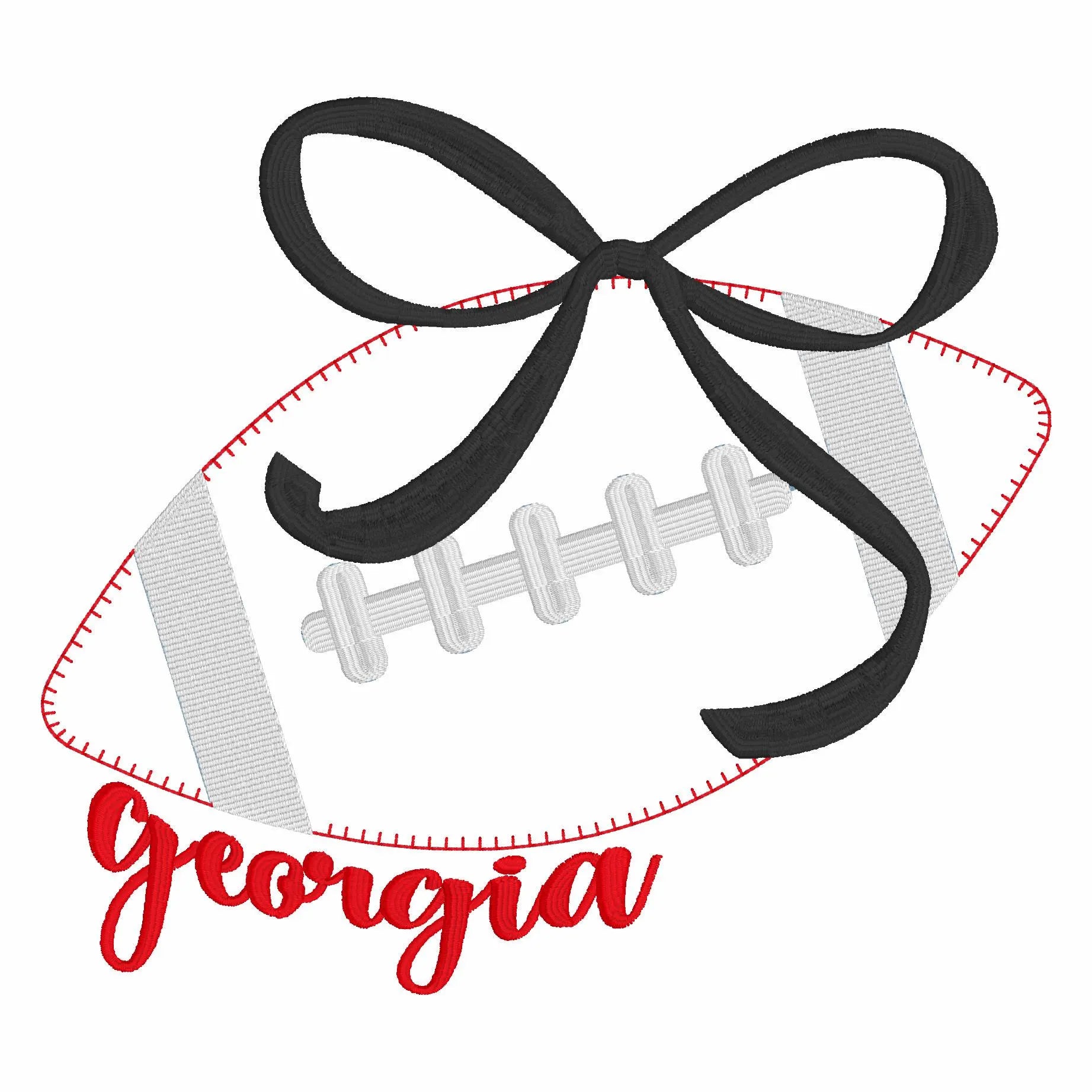 Georgia Coquette Bow Football Appliqué Embroidery File  10 Sew Stitch Formats Instant Download