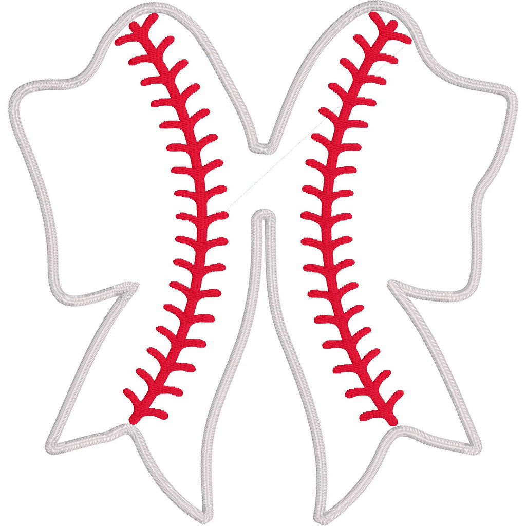 Baseball Softball Stitch Bows Side Slit Bow Appliqué Embroidery Design File Instant Download