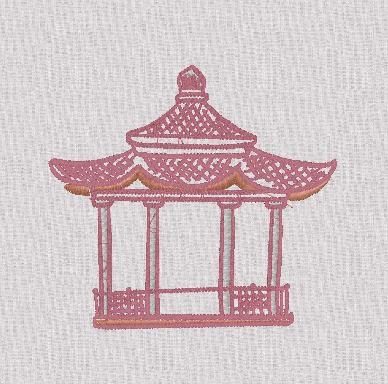 Pagoda House Embroidery Design: 10 File Formats (Digital Download)