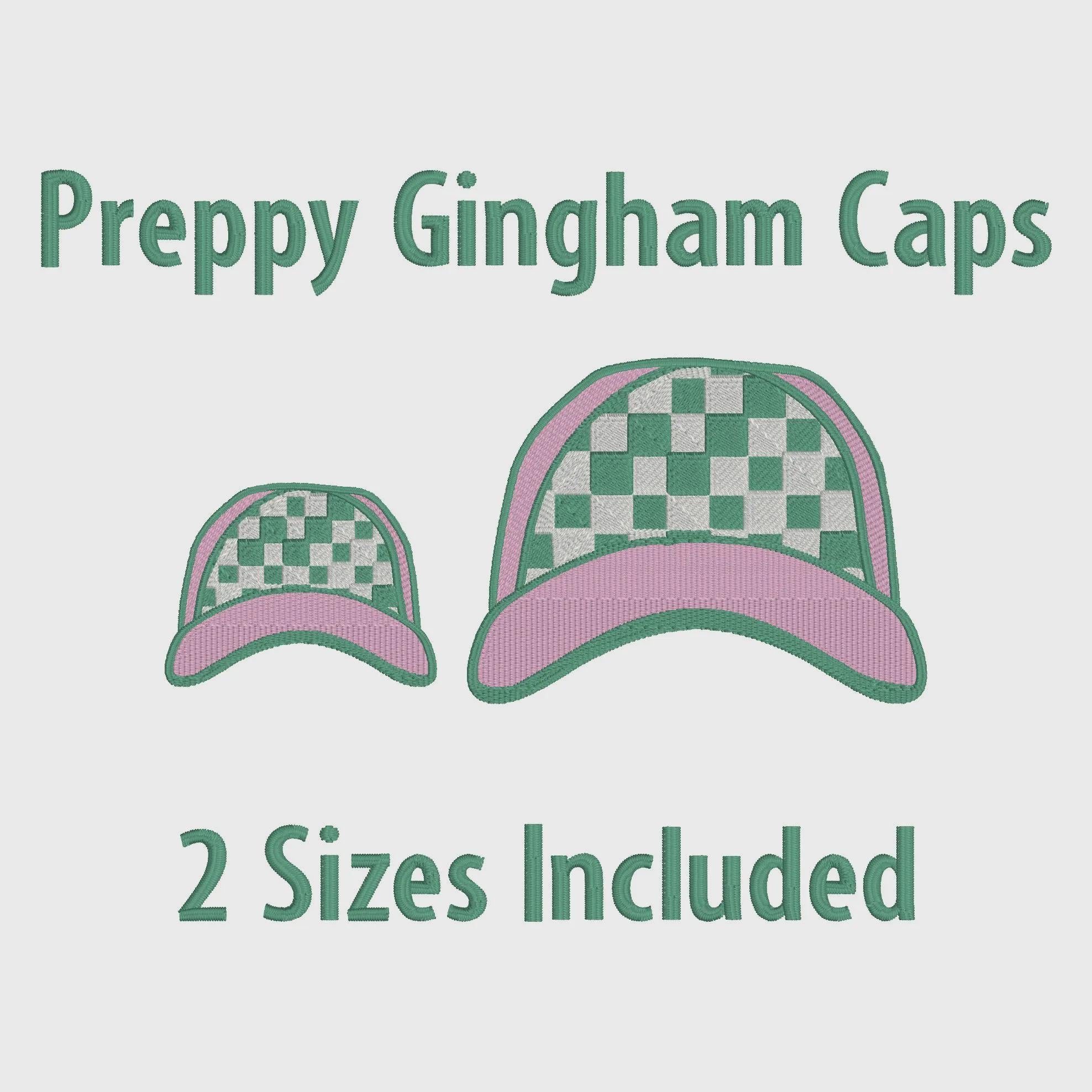 Gingham Ball Cap Embroidery Design: Preppy Monogram Topper (2 Sizes)
