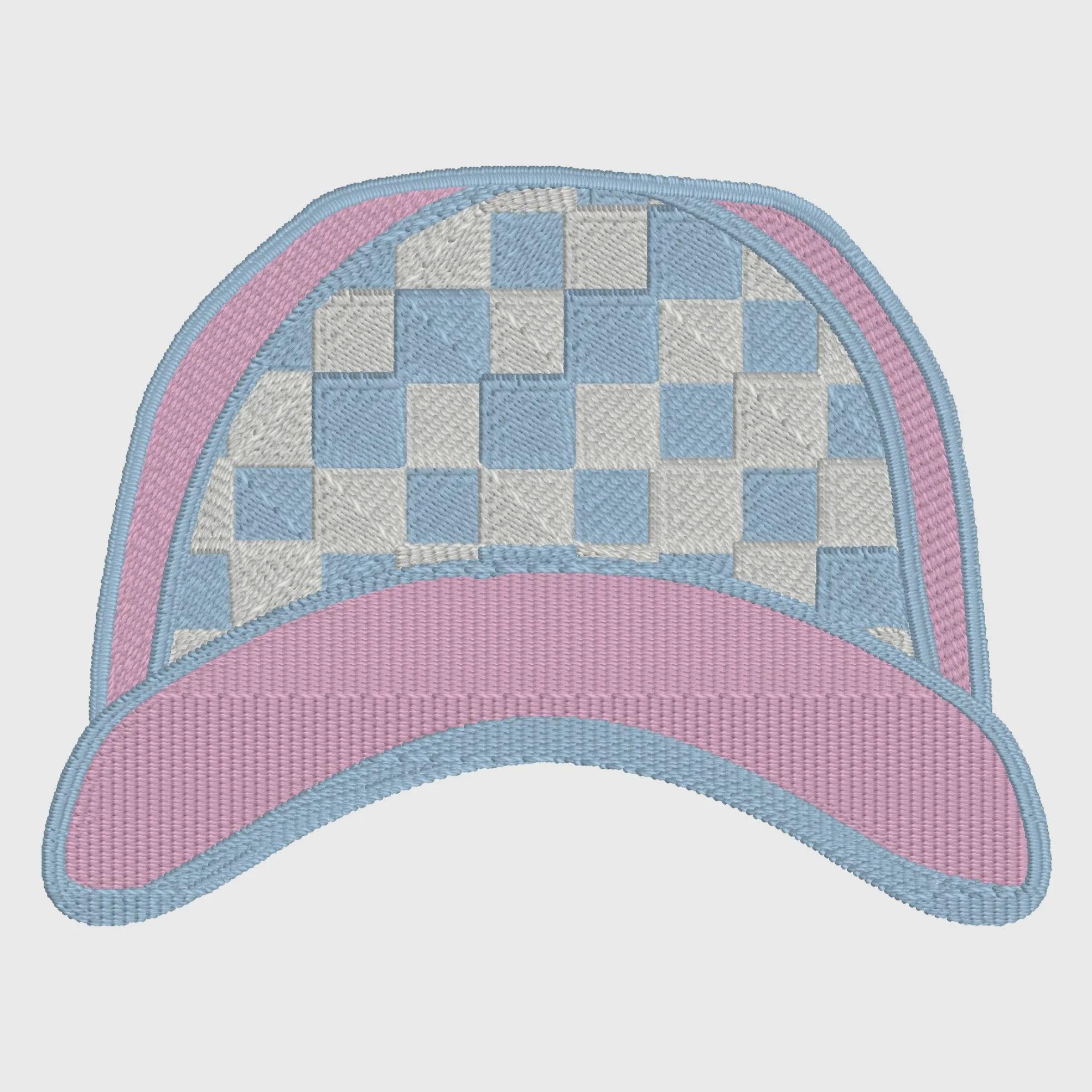 Gingham Ball Cap Embroidery Design: Preppy Monogram Topper (2 Sizes)