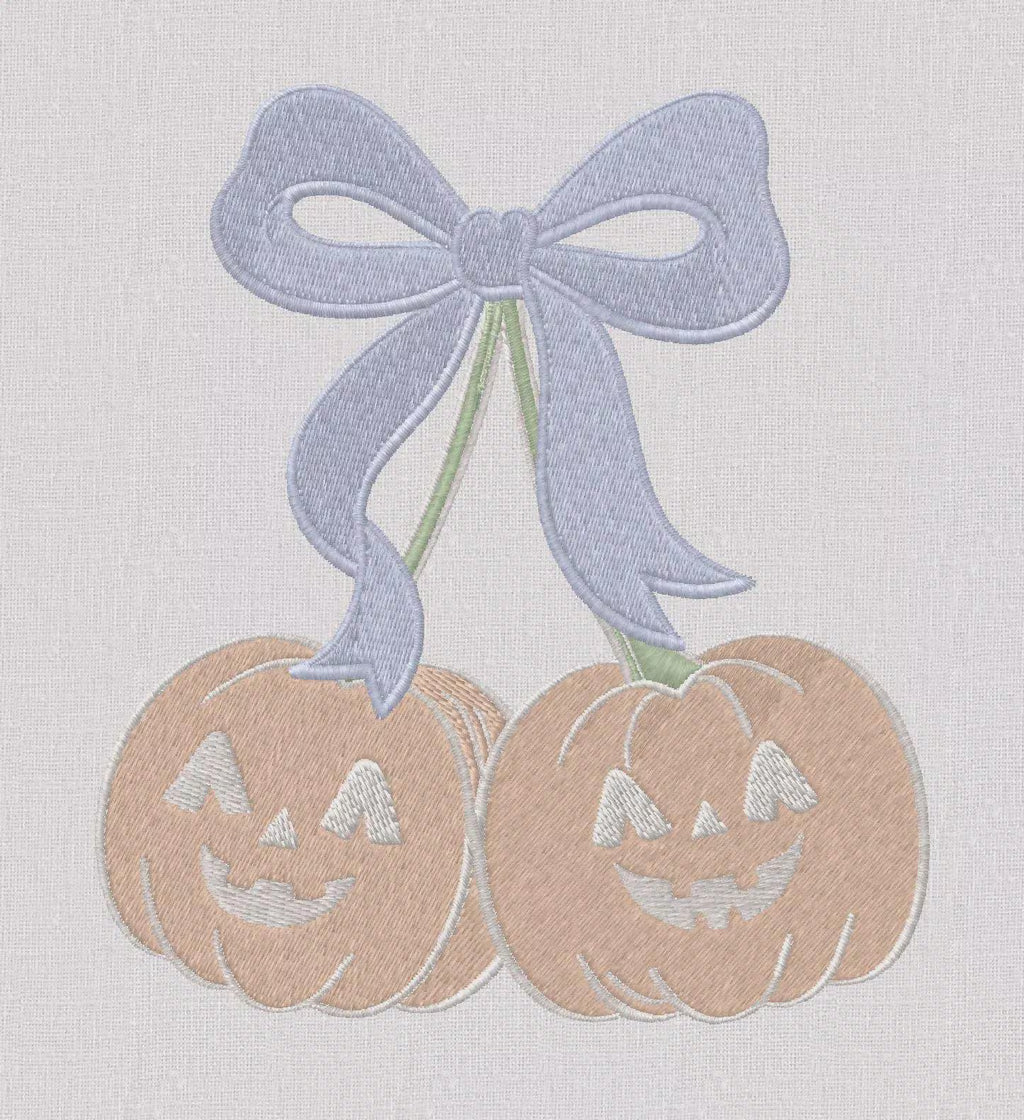 Pumpkin Cherries Coquette Bow Embroidery File: Fall Stitch Design (10 Formats)