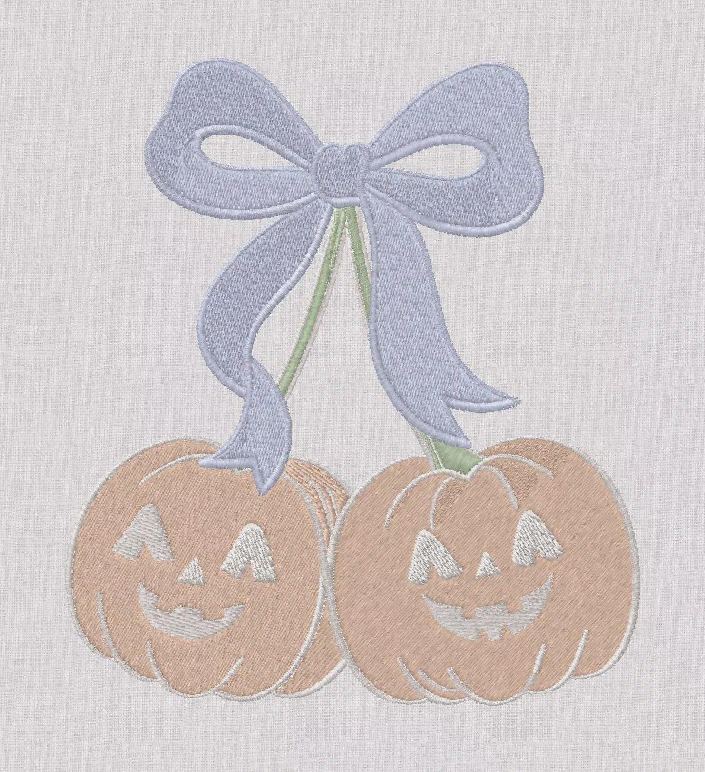 Pumpkin Cherries Coquette Bow Embroidery File: Fall Stitch Design (10 Formats)
