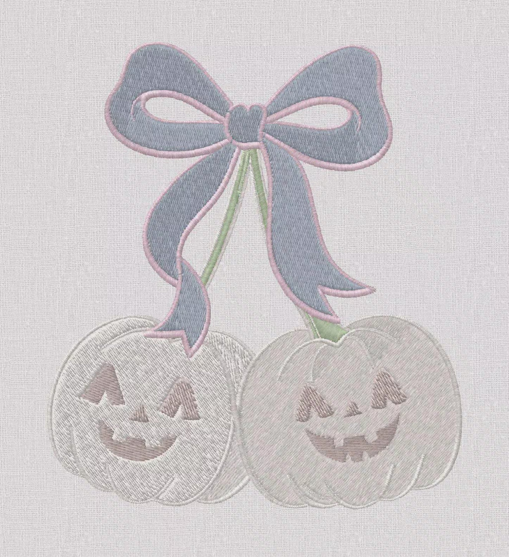 Pumpkin Cherries Coquette Bow Embroidery File: Fall Stitch Design (10 Formats)