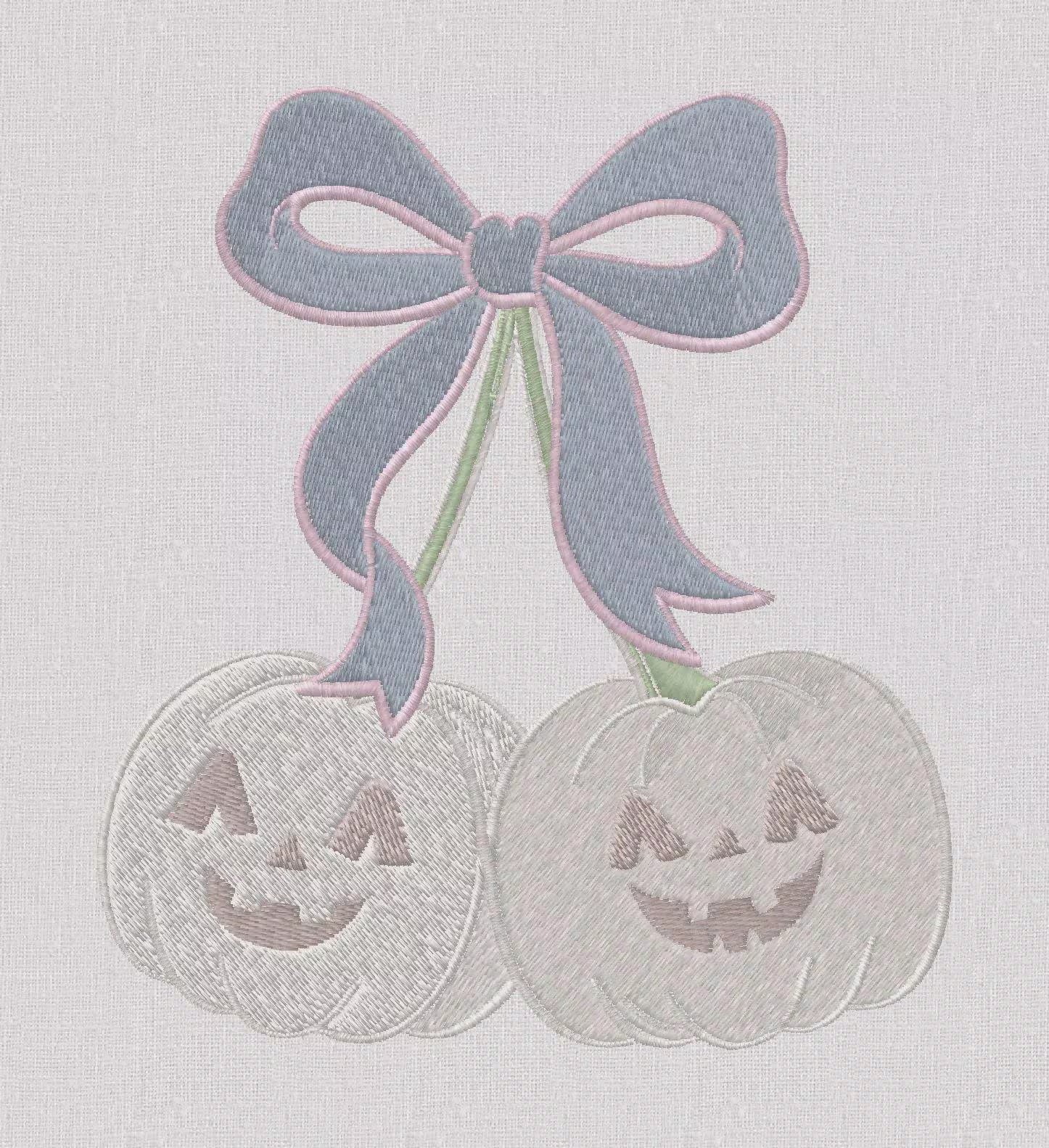 Pumpkin Cherries Coquette Bow Embroidery File: Fall Stitch Design (10 Formats)
