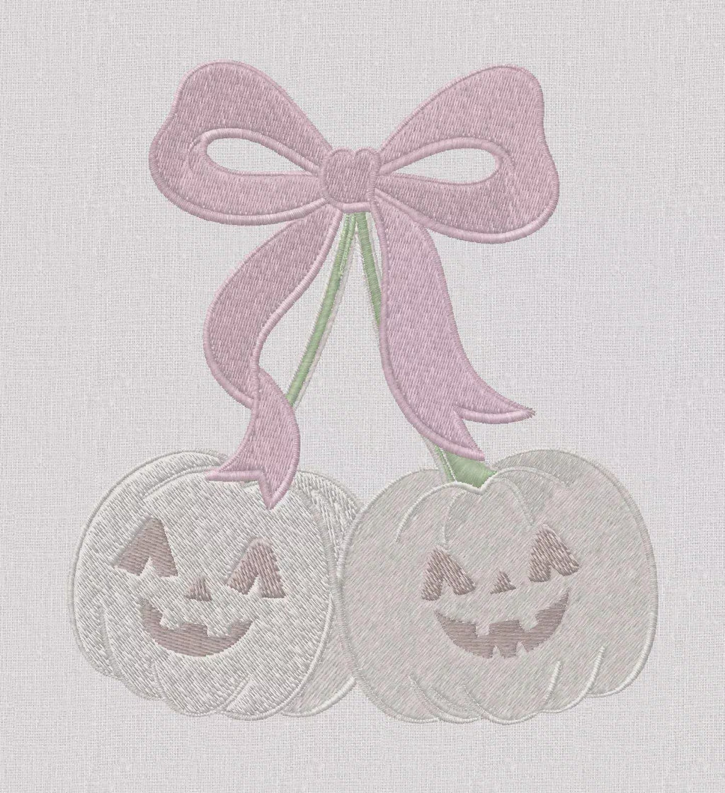 Pumpkin Cherries Coquette Bow Embroidery File: Fall Stitch Design (10 Formats)