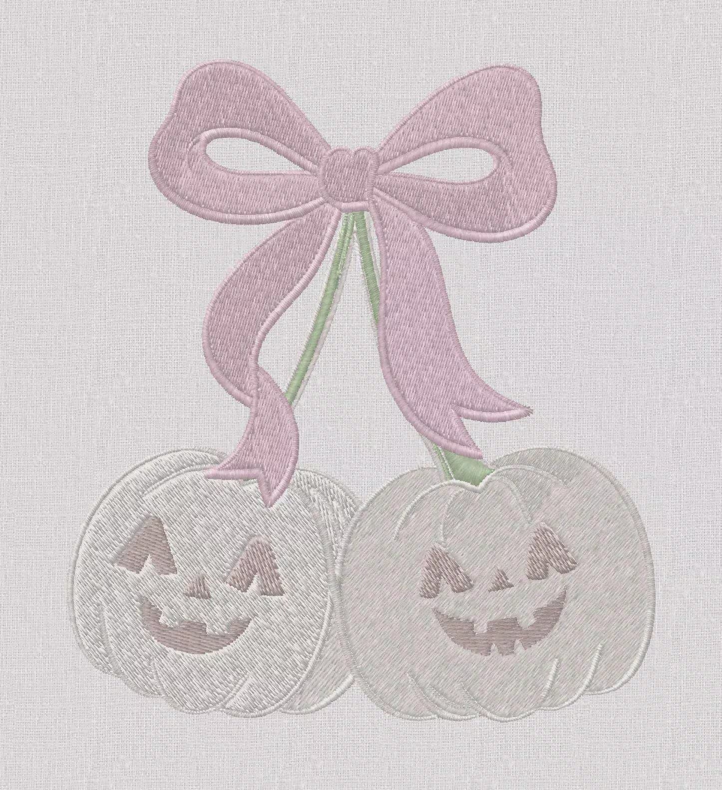 Pumpkin Cherries Coquette Bow Embroidery File: Fall Stitch Design (10 Formats)