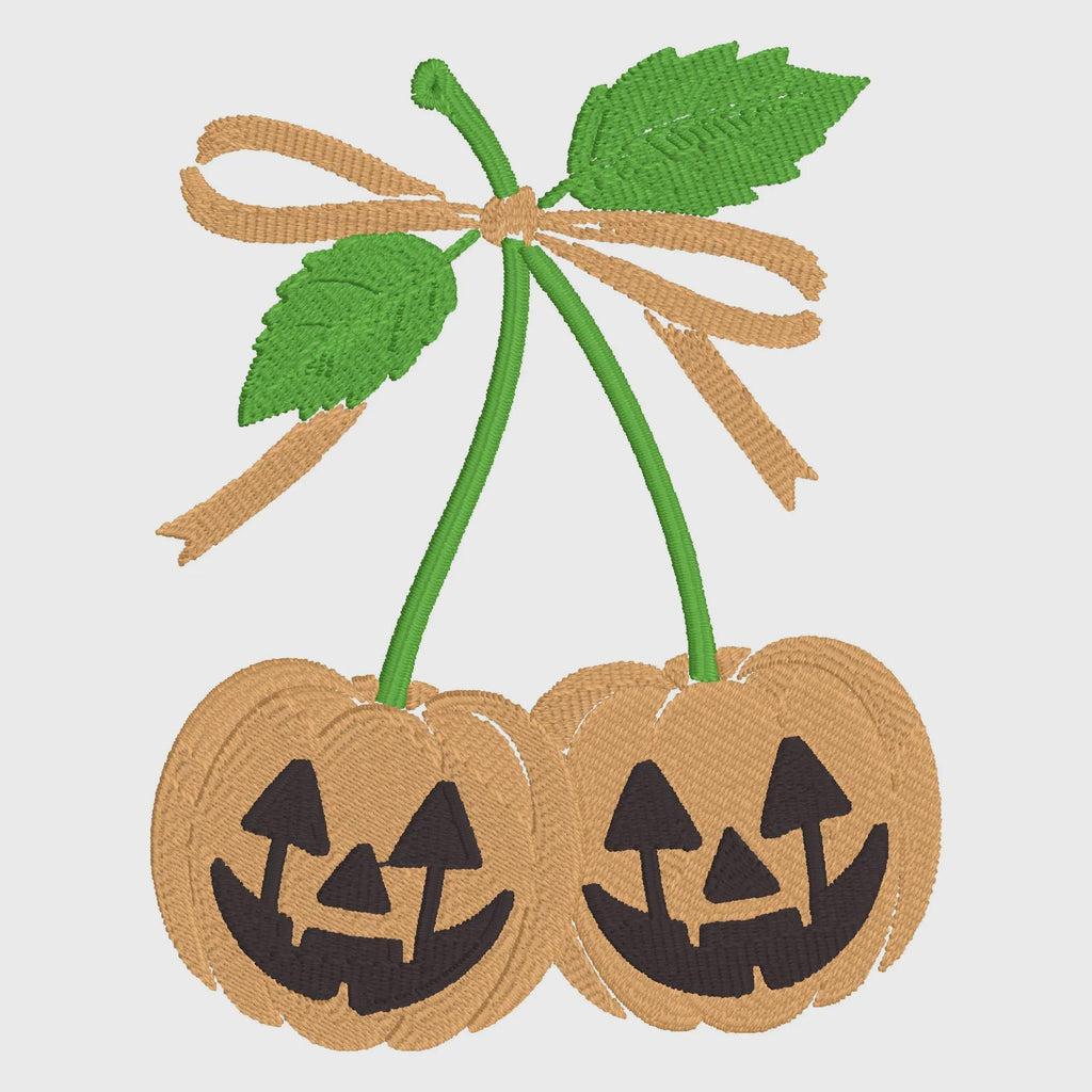 Pumpkin Cherries Embroidery File: Fall Coquette Bow Design (10 Formats)