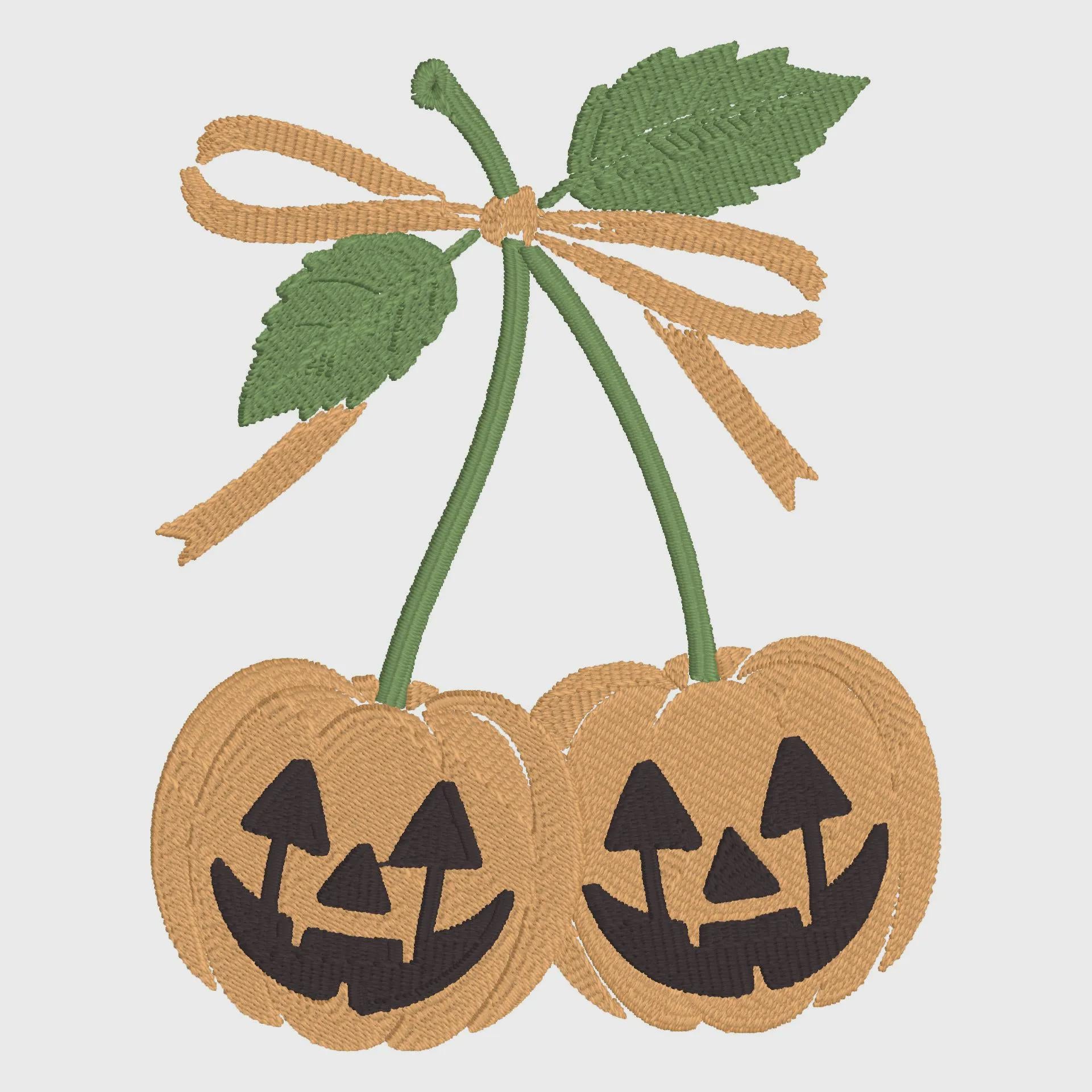 Pumpkin Cherries Embroidery File: Fall Coquette Bow Design (10 Formats)