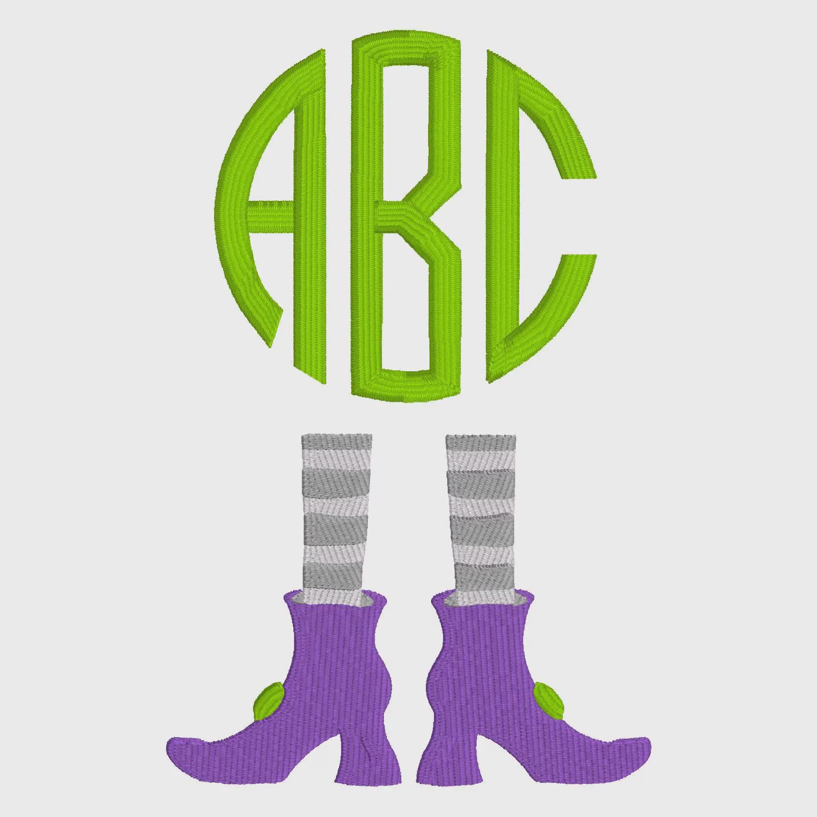 Striped Witch Feet Embroidery Design: Halloween Monogram Topper (10 Stitch Formats)