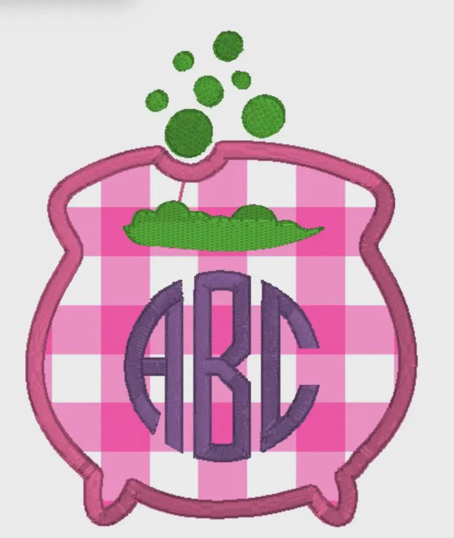 Witch's Brewing Pot Cauldron Applique Halloween Monogram or Name Topper Embroidery File Instant Download