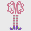 2 Sizes Striped Witch Legs Embroidery Design: Halloween Monogram Frame (10 Formats)