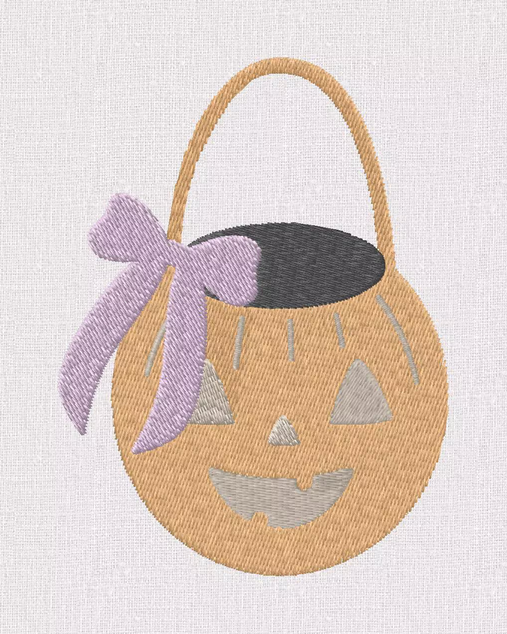 JackOLantern Pumpkin Embroidery Design: Halloween Trick or Treat Bag, Coquette Bow (2 Sizes)