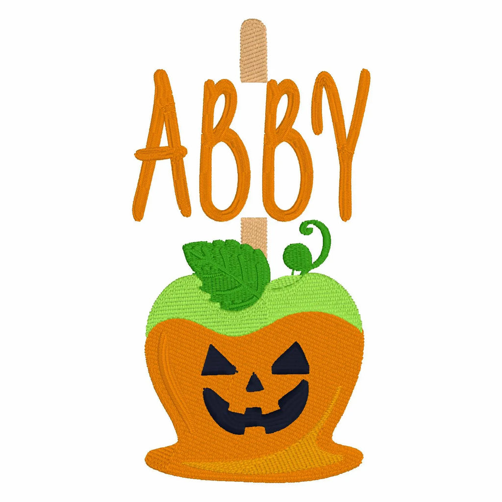 Pumpkin Candy Apple Embroidery File: Jack O' Lantern Monogram Frame (4 inch)