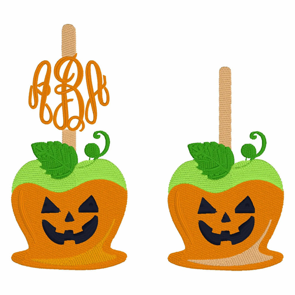 Pumpkin Candy Apple Embroidery File: Jack O' Lantern Monogram Frame (4 inch)