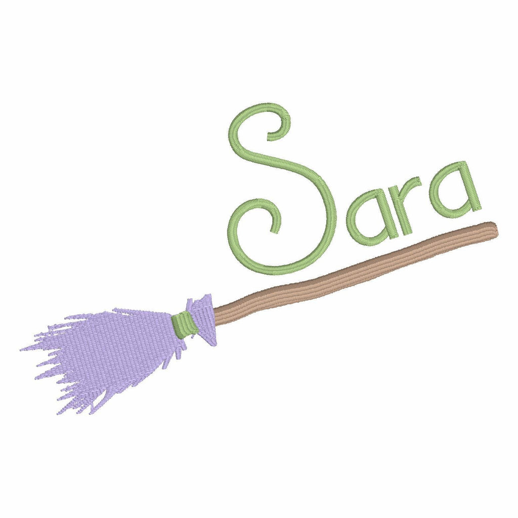 Witch Broom Embroidery Design: Halloween Monogram Frame (10 Stitch Formats)
