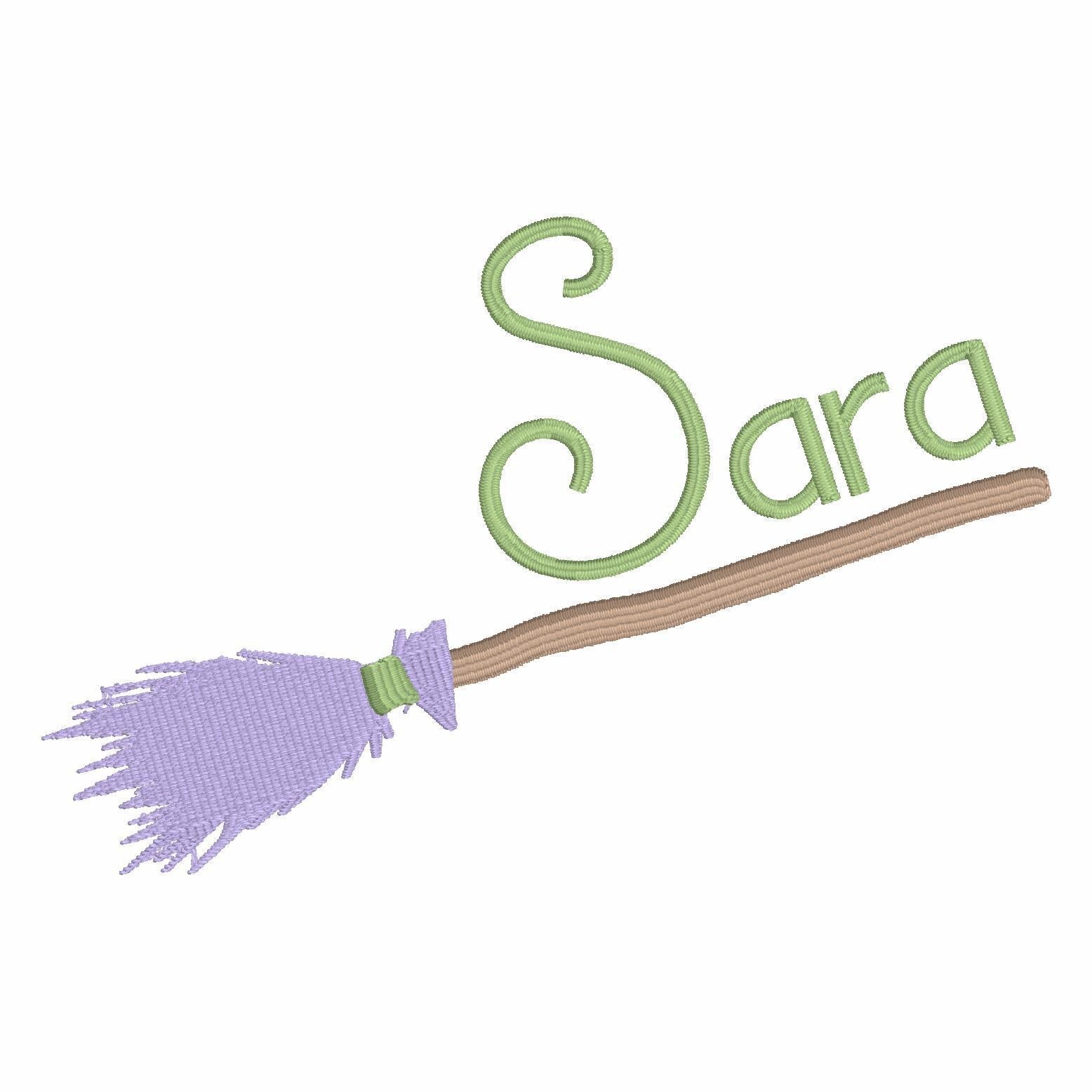 Witch Broom Embroidery Design: Halloween Monogram Frame (10 Stitch Formats)
