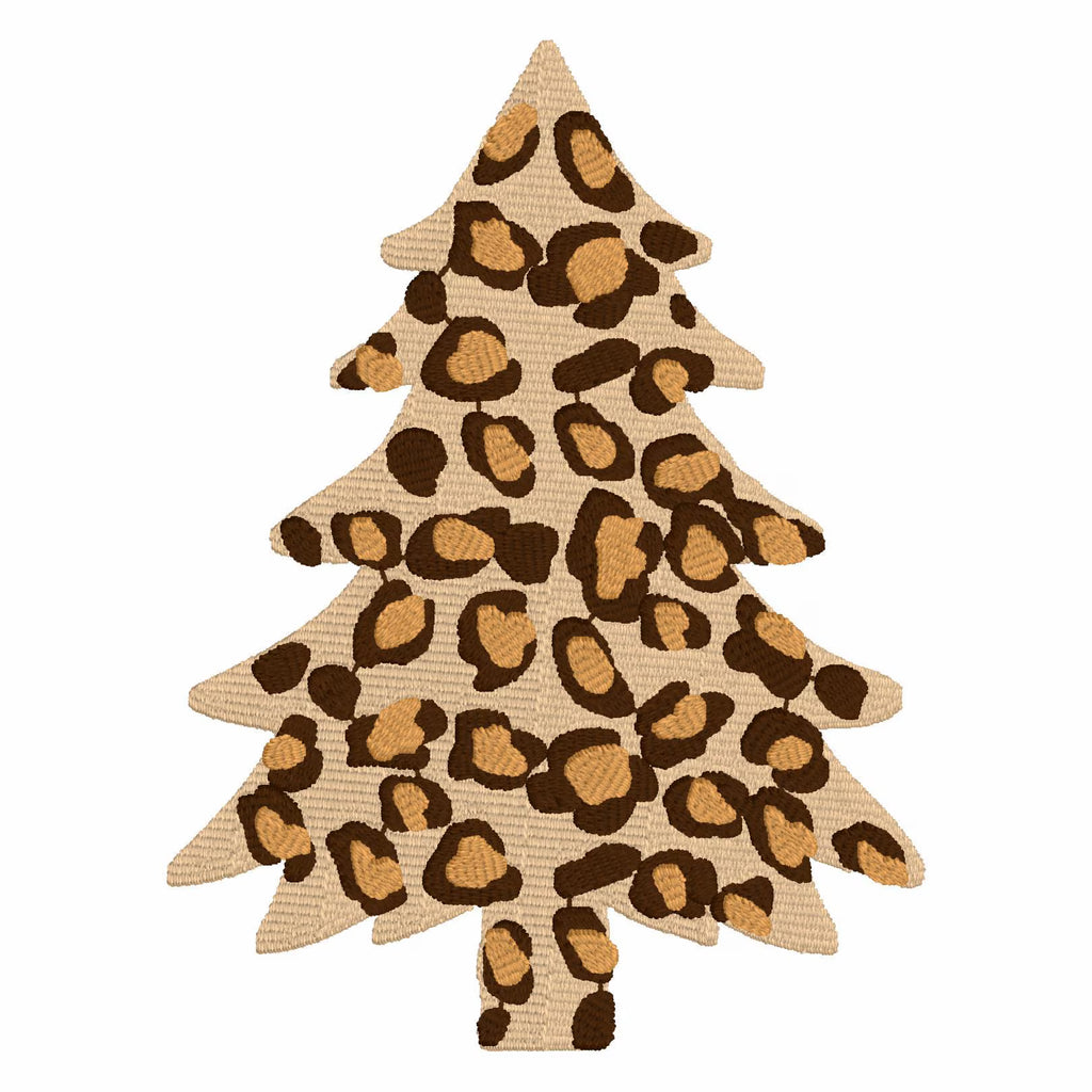 Leopard Christmas Tree Embroidery File 10 Stitch Formats Fall Animal Print Design
