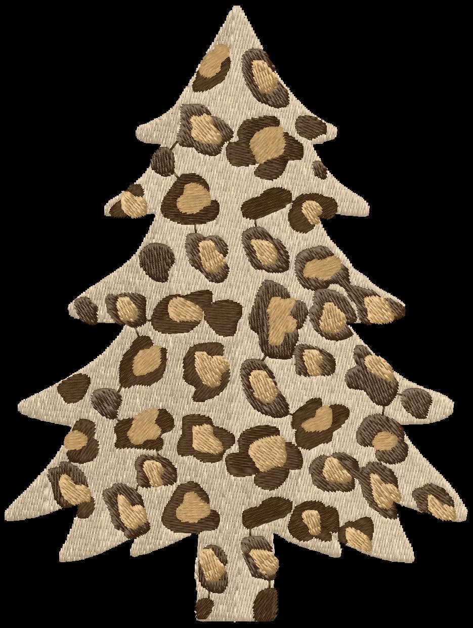 Leopard Christmas Tree Embroidery File 10 Stitch Formats Fall Animal Print Design