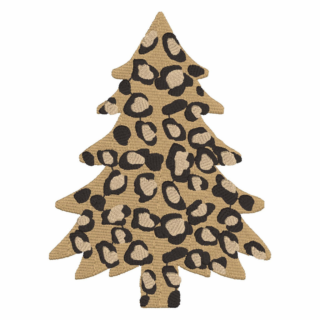 Leopard Christmas Tree Embroidery File 10 Stitch Formats Fall Animal Print Design